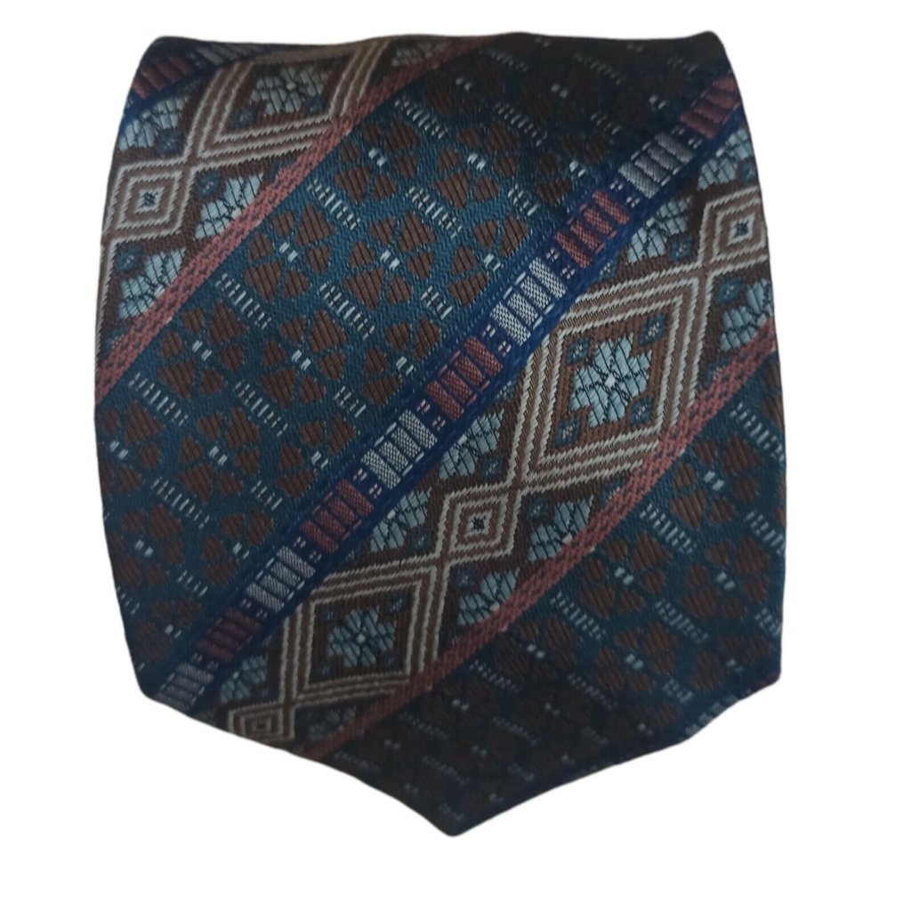 Fendi Green Geometric Silk Tie Handmade Italy 57"/ 3.5" Ec